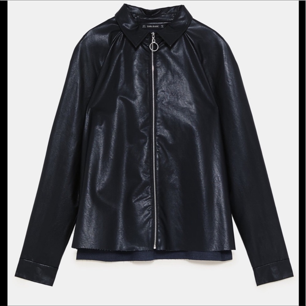 NWOT ZARA faux leather zip up collard top